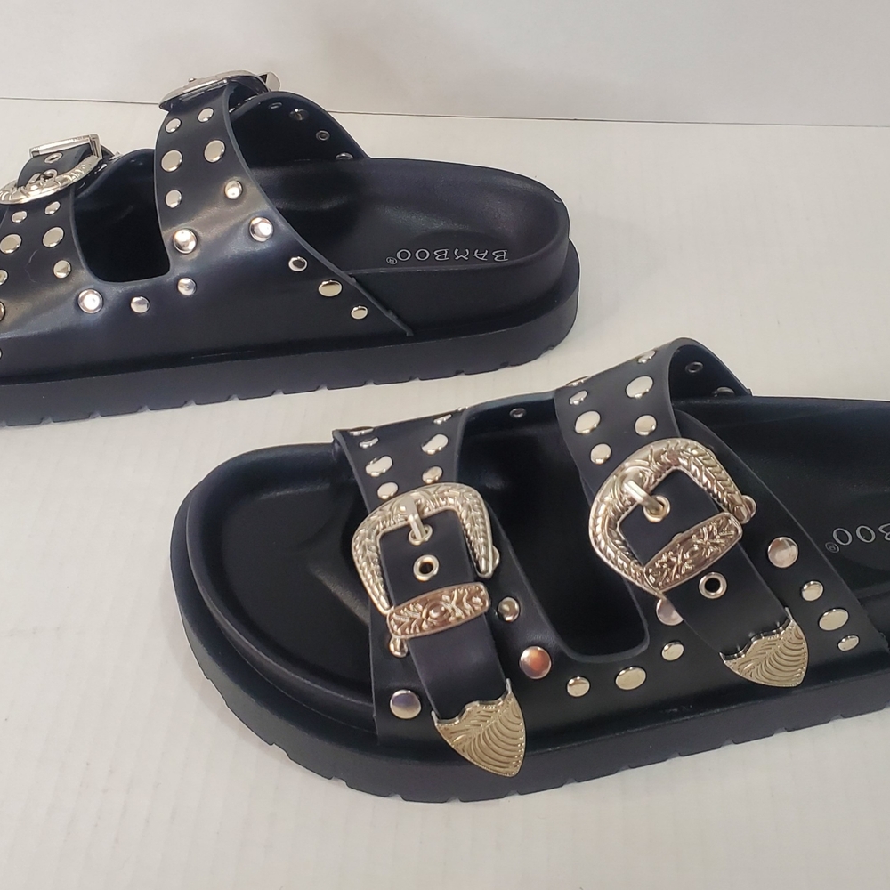 BAMBOO Brand  Black Sandals Size 6 - Picture 2 of 7